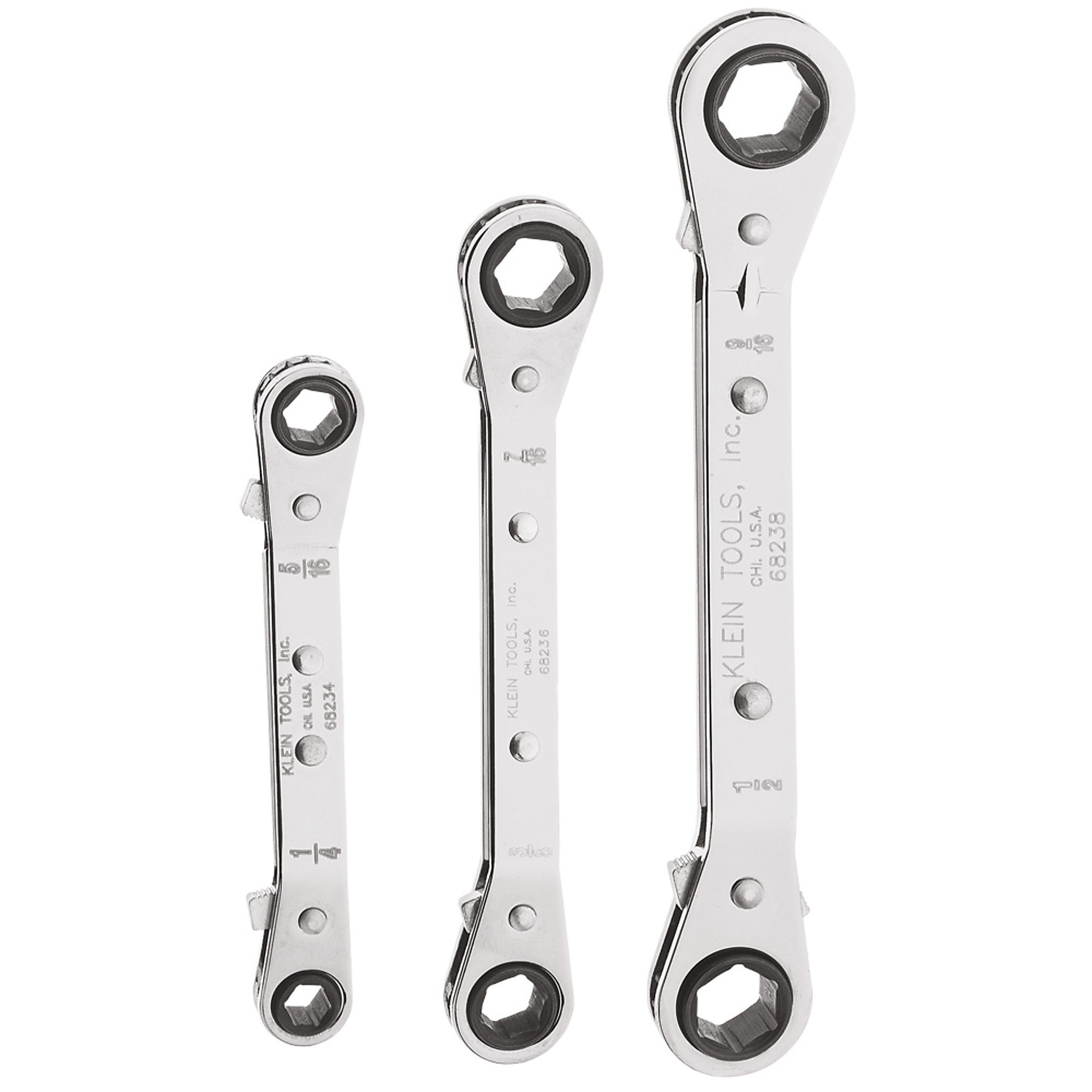 Klein Tools, Reversible Ratcheting Box Wrench Set, 3-Piece, Model# 68244